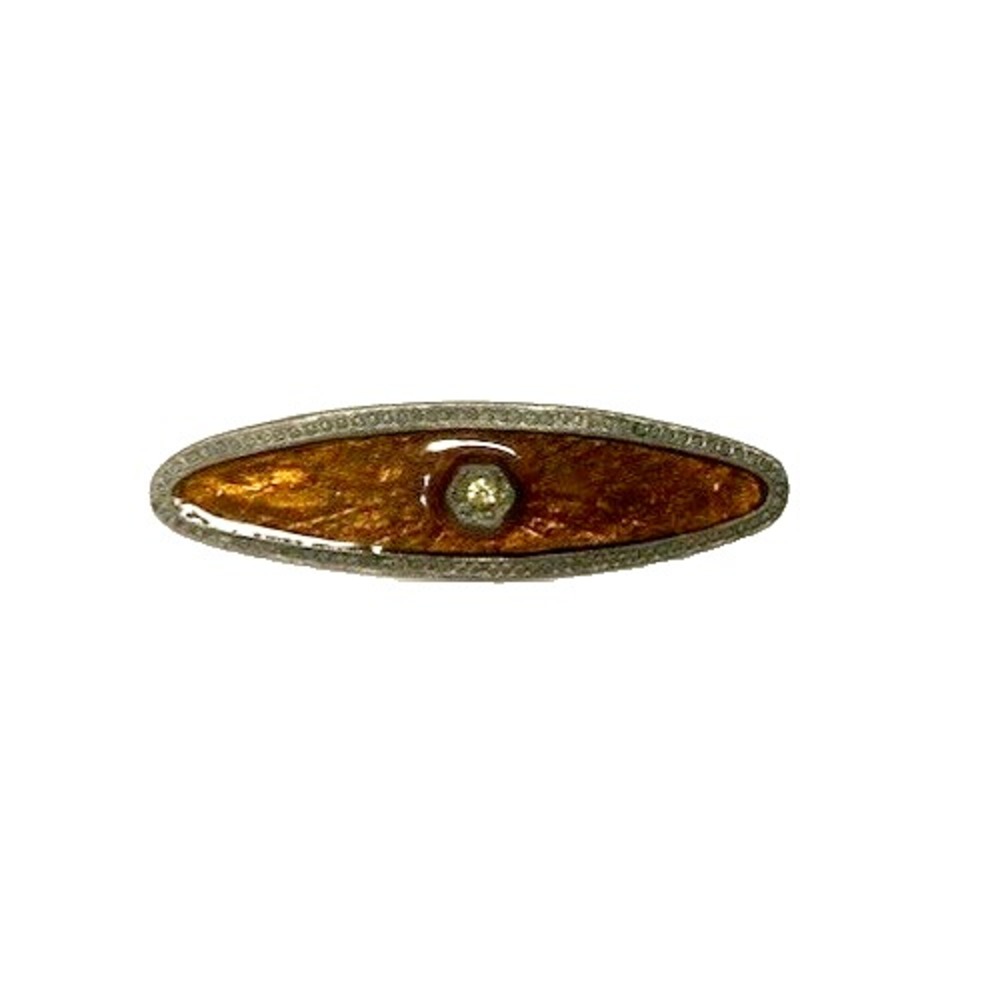 MCM‎ Estate Vintage Art Deco Amber Enamel Bar Style Oval Pin Brooch
